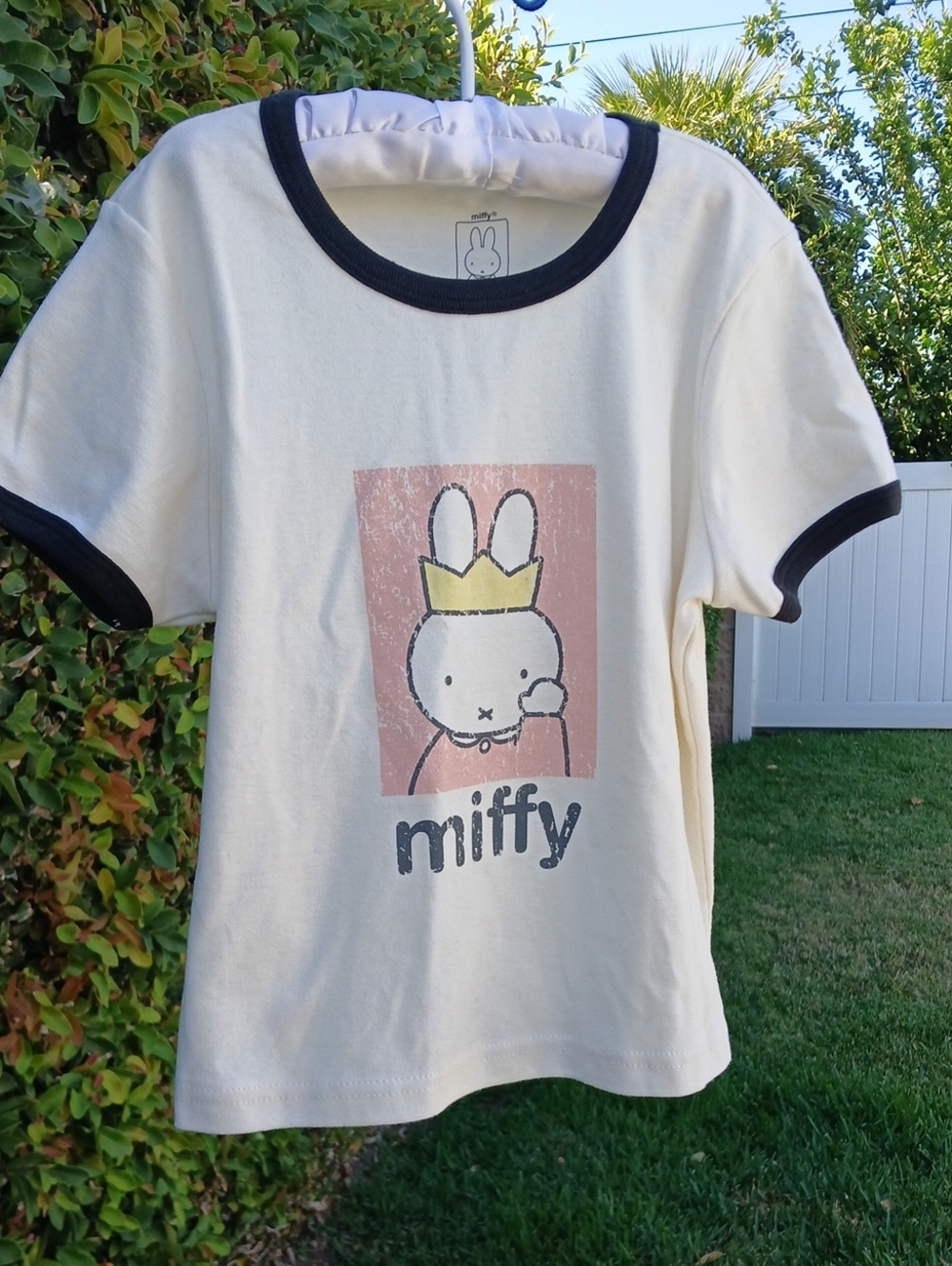 miffy Cream Tee with Black Trim and Pink Panel